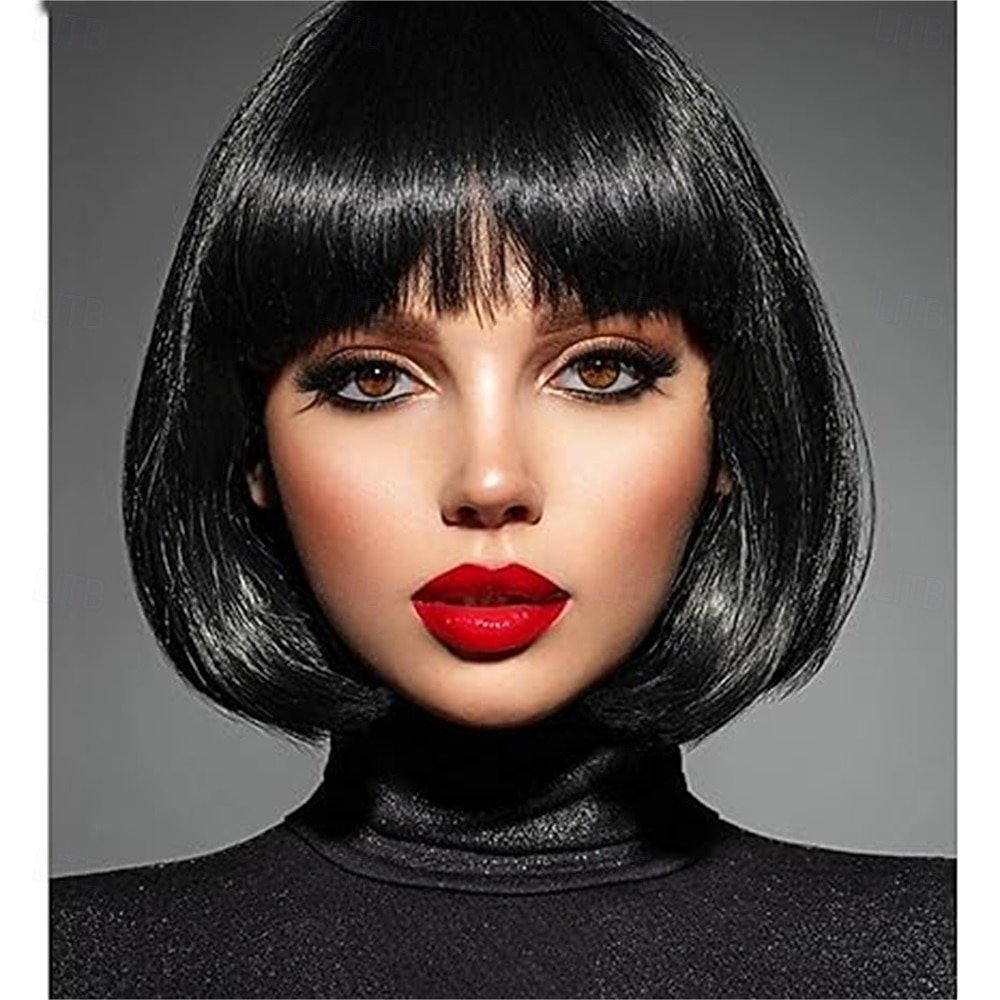 Purple Bob Wig With Bangs 12 Inch Short Synthetic Fiber Bob Wigs for Women Short Bob Wigs and Halloween Cosplay Wig for Daily Life Colorful Wigs With for Carnival Festival Party 2025 - $21.99 –P11