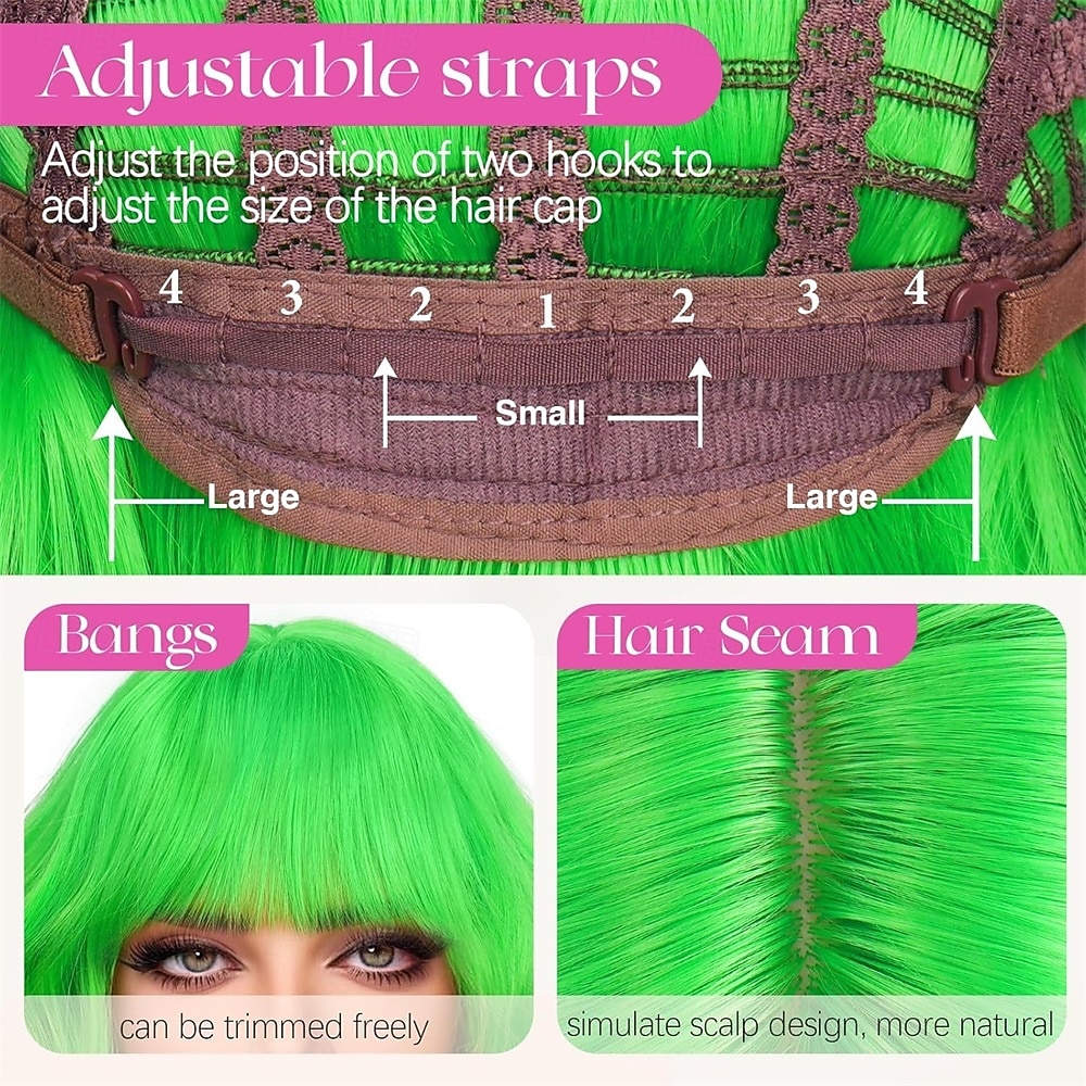 Green Wigs Synthetic Wig Curly Bob Bob With Bangs Short Green Synthetic Hair Women Soft Fashion 2026 - E£1436.85 –P3