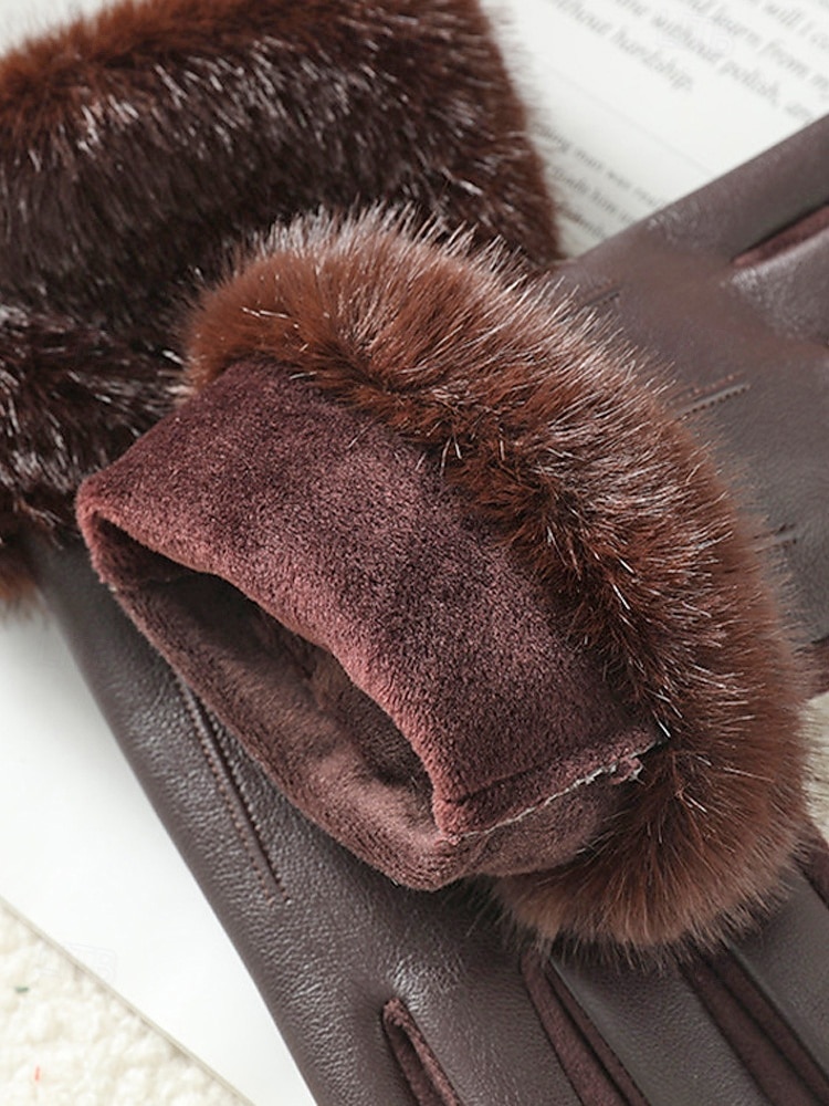 2026年 女性用フェイクファー手袋 - 柔らかくて心地よいフェイクレザー素材、複数の色から選択可能、クリスマス、パーティー、アウトドア活動のためのスタイリッシュで暖かい冬のアクセサリー  コレクション – $11.99 –P6
