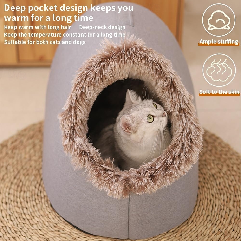 Lit-niche en peluche pour chats d'intérieur &niche pour petits chiens avec revêtement moelleux, lit amovible auto-chauffant et antidérapant, abri lavable pour chat de 2026 ? $26.99 –P5