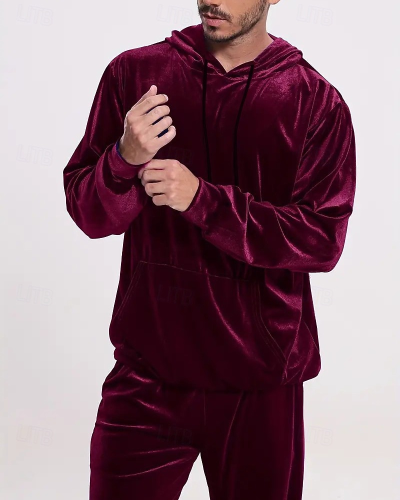 Homens Moletom Moletom com capuz e calças Conjunto de roupas Conjunto de moletons Capuz Ao ar livre Diário Esportes Com Cordão Bolsos Tecido Vermelho Vinho Preto Azul Royal Poliéster Roupas Esportivas de 2026 por $44.99 –P7