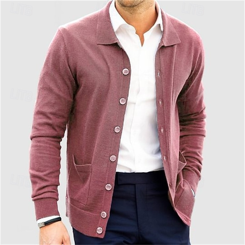 Men's Sweater Cardigan Sweater Ribbed Knit Regular Tops Knitted Plain Turndown Vacation Fashion Casual Office Clothing Apparel Spring &  Fall Navy Blue S M L 2026 - $36.99 –P4