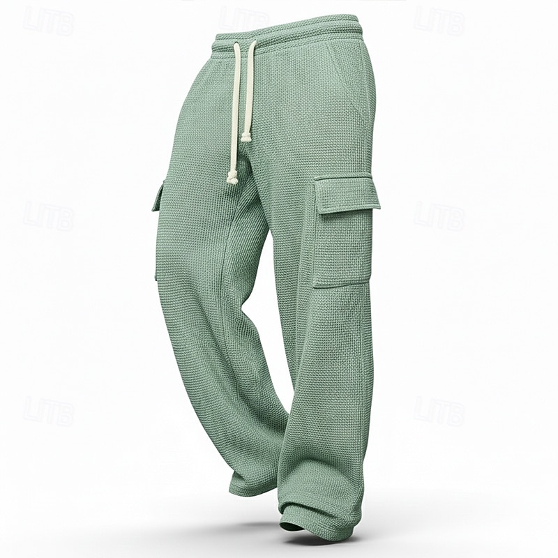Herren Waffel Cargo-Hosen Cargo-Jogginghose Hose Gerade geschnittene Sweatpants Kordelzug Elastischer Bund Mehrere Taschen Einfach Feuchtigkeitsableitend Atmungsaktiv Volle Länge Sport im Freien 2026 - $22.99 –P1