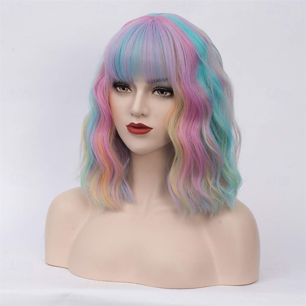 Carnival Wig 2026 Pink Red Blue Curly Short Synthetic Festival Wig Mardi Gras Parade Cosplay Costume Hair for Women 2026 - $21.99 –P3