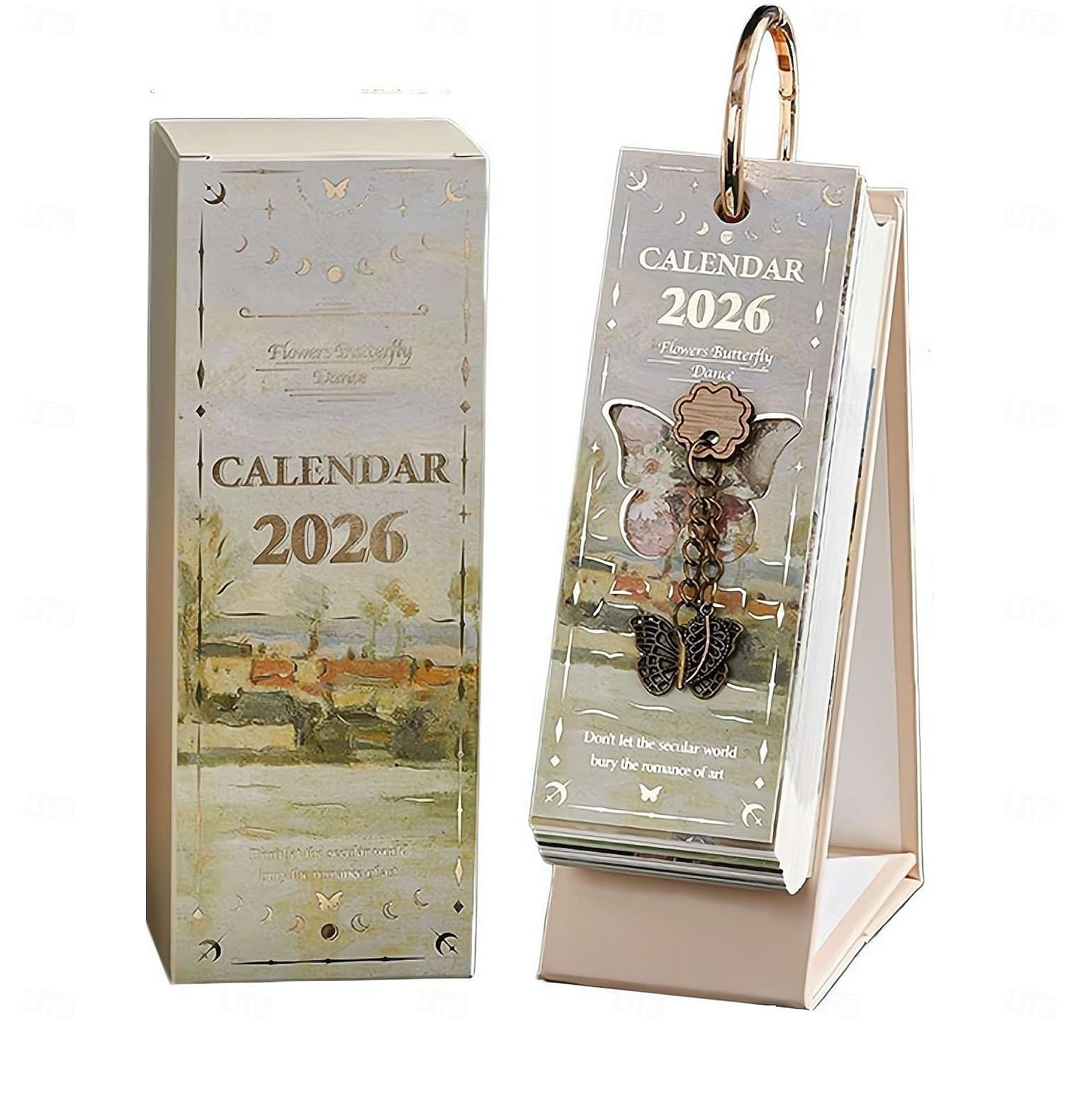 Agenda de bureau vintage 2026 - Calendrier de 365 jours avec reliure à anneaux dorés &Citations inspirantes - une page de peinture à l'huile par jour - idéal pour la maison et le bureau &organisation de 2026 ? $20.99 –P13