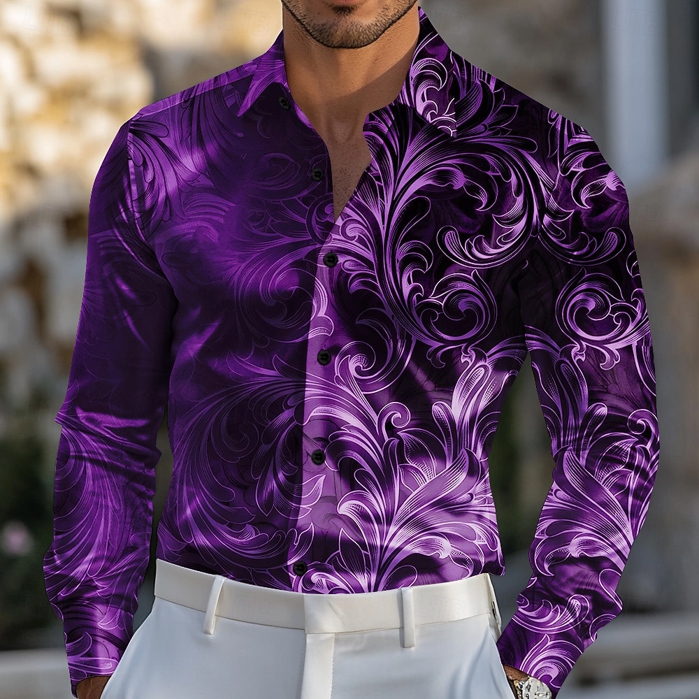 Men's Paisley Floral Print Gradient Color Shirt Satin Shirt Dress Shirt Long Sleeve Vintage Retro Vacation Dailywear Summer Spring Fall Turndown 3D Men's Paisley Floral Print Gradient Color Shirt Satin Shirt Dress Shirt Long Sleeve Vintage Retro Vacation Dailywear Summer Spring Fall Turndown 3D