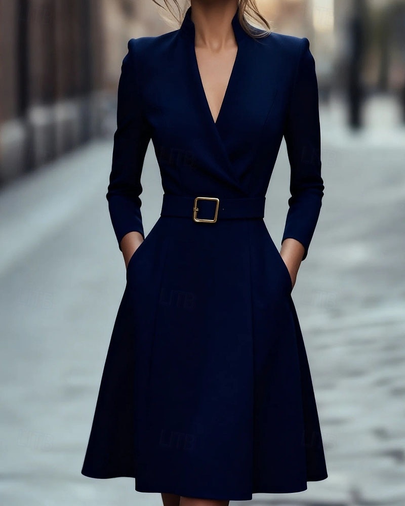 Dámské Mini šaty Černé šaty Plášťové šaty Elegantní Módní Moderní Denní Kancelář Dovolená Běžný Bez vzoru Dlouhý rukáv Do V Černá Bílá Fialová Tmavomodrá Jaro Podzim Zima 2026 - $17.99 –P3