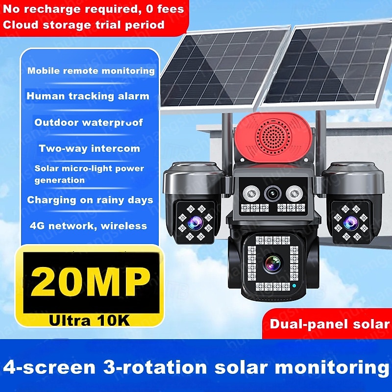 8MP 3 Lens  Solar Powered Security Camera  Dual Solar Panel  Outdoor Waterproof CCTV  Night Vision Motion Detection & Two-Way Audio 2025 - $225.89 –P4