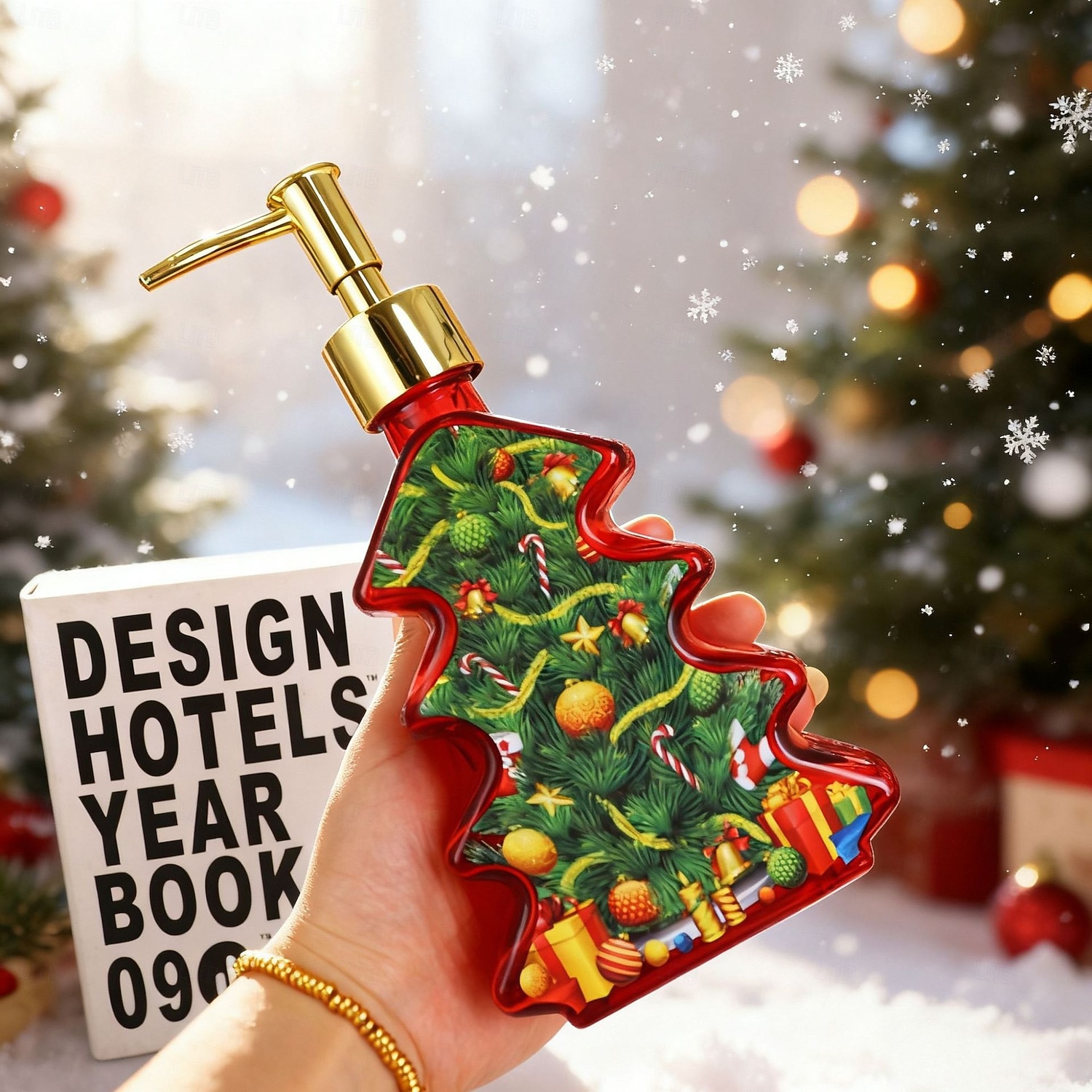 Glass Christmas Tree Hand Pump Dispenser Bottle - 300ml Red/Green Reusable Travel-Sized Soap/Lotion/Cleanser Container with Golden Reindeer Snowflake Design for Kitchen, Bathroom, Office - Durable 2026 - $6.99 –P9