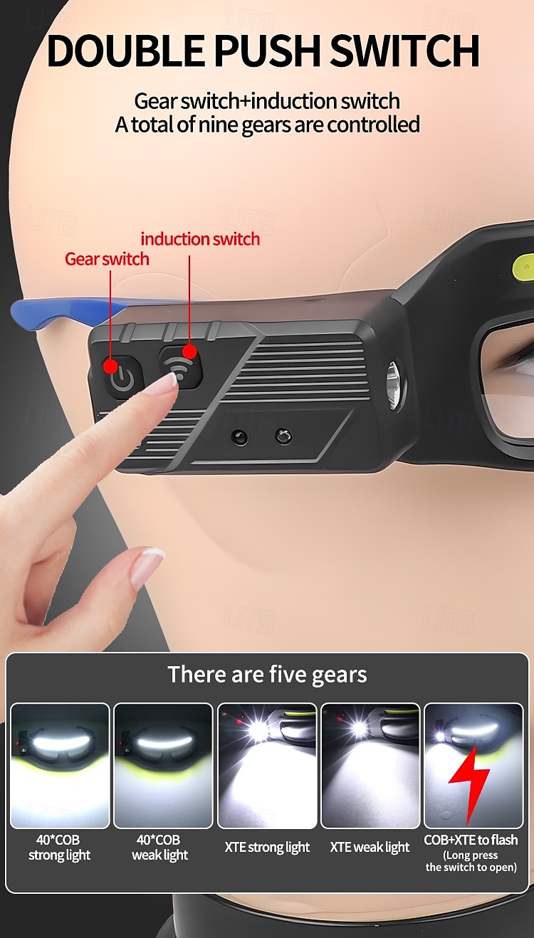 LED-koplampbril - USB-C-oplaadbaar IPX4-waterbestendig Bewegingssensoractivering 3 verlichtingsmodi Verstelbare pootjes Geschikt voor hardlopen, fietsen en buitenactiviteiten 2026 - $31.99 –P7