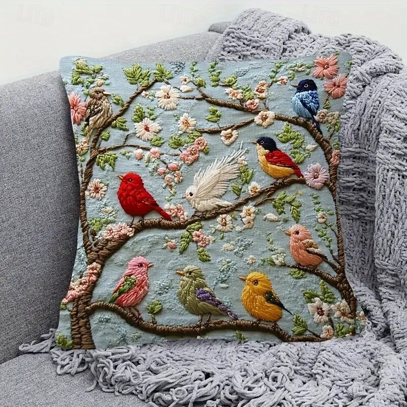 Capa de almofada inspirada em pássaros da primavera, com estampa plana 2D, estilo moderno, bordado em um lado, fechamento com zíper, tecido de poliéster, capa de almofada decorativa para casa. de 2026 por $8.99 –P2