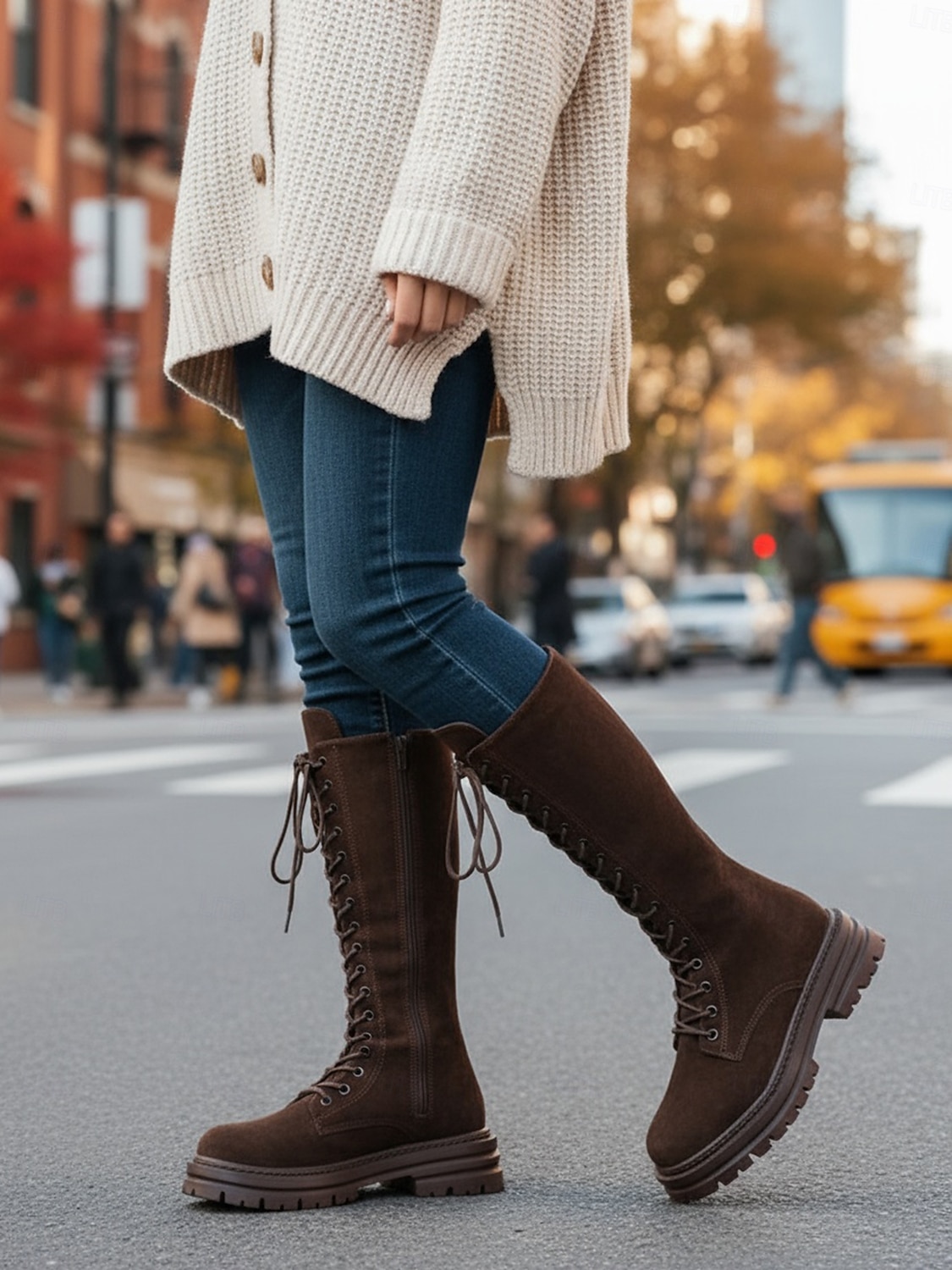 stivali alti fino al ginocchio con lacci marrone scuro da donna – stivali stile combattimento con suola spessa per outfit alla moda, passeggiate all'aperto, viaggi e uso quotidiano del 2026 a $46.99 –P4