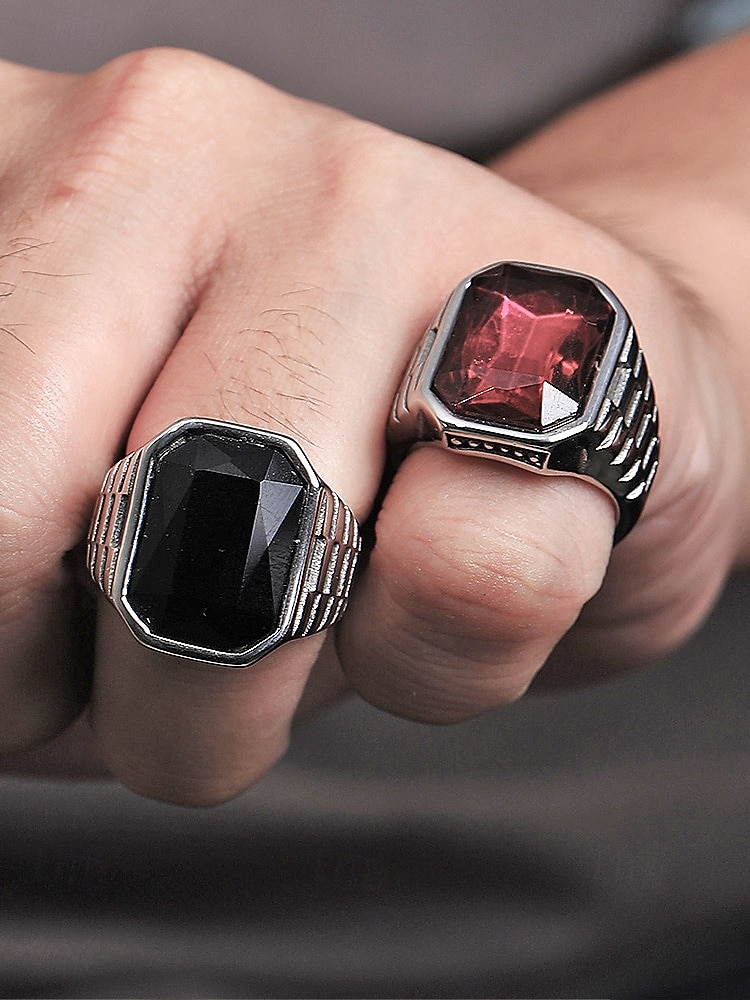 Anillo de titanio para hombre con gema grande de color – disponible en varios colores, diseño elegante para ocasiones informales y formales 2026 - $11.99 –P2