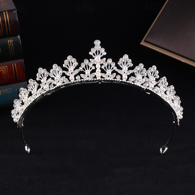 Crown Tiaras Headdress Alloy Wedding Birthday Elegant Cute With Rhinestone Pearl Headpiece Headwear 2026 - $11.49 –P4