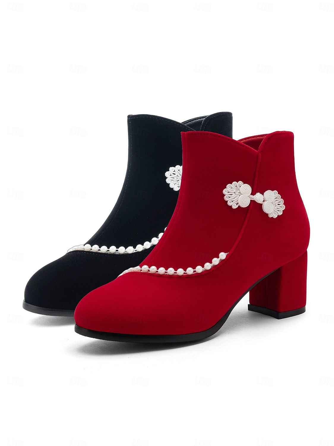 Rote Damen-Ankle-Boots mit Imitationsperlenbesatz – eleganter Festtagsstil, weiches Futter, praktischer seitlicher Reißverschluss, perfekt für Weihnachtsfeiern, Winteroutfits, Familienfeste und als Geschenk. 2026 - $59.99 –P10