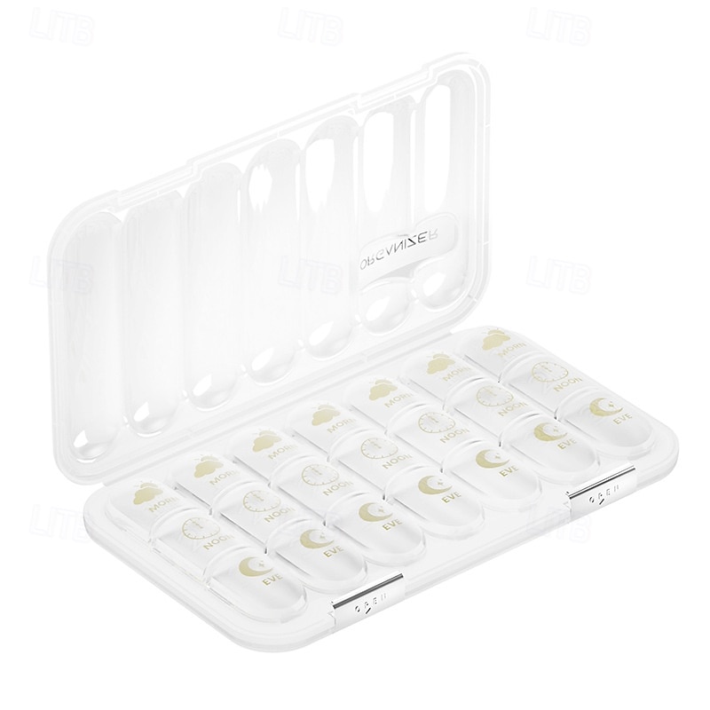 Portapillole portatile con 21/28 scomparti, dispenser per farmaci settimanale, grande scomparto diviso, adatto per vitamine e farmaci quotidiani, ideale per viaggi, casa o come regalo. del 2026 a $20.99 –P8