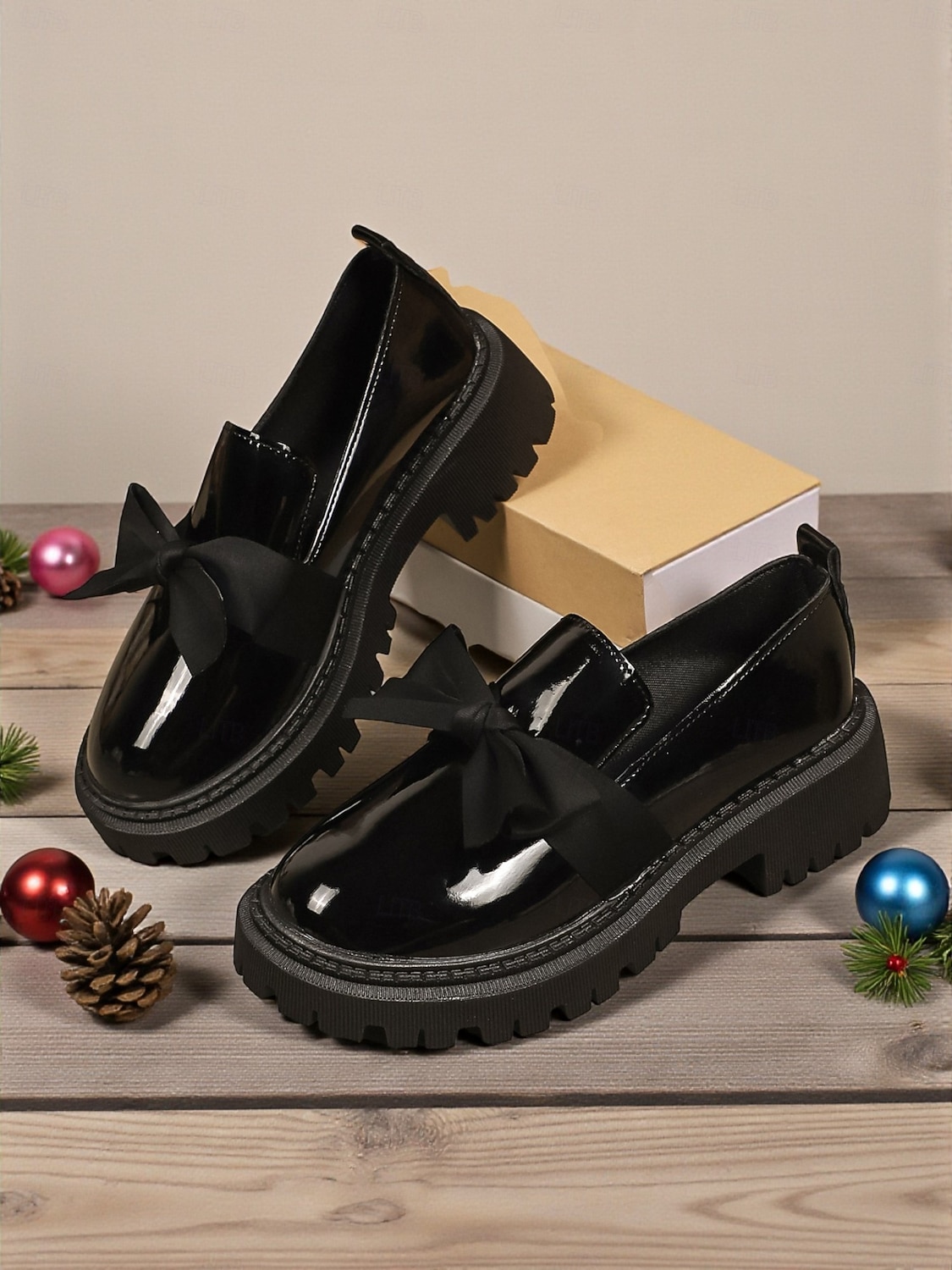 Kvinners burgunder patent lær slip-on loafere med bue – Chunky plattformsko uformelle utflukter daglig bruk og juletider 2026 - $24.99 –P2