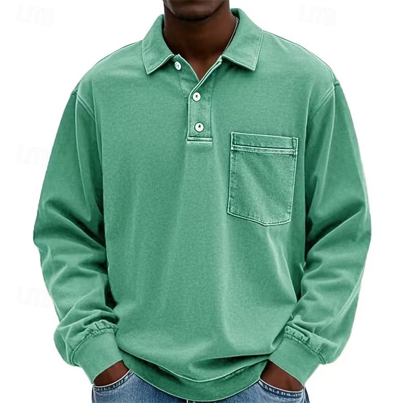 Herren Poloshirts Golfshirt Lässig Straße Revers Langarm Basic Modern Einfach Tasche Knöpfe Frühling Herbst Normale Passform Violett Marineblau Fuchsie Khaki Armeegrün Grau Poloshirts 2026 - $31.99 –P7