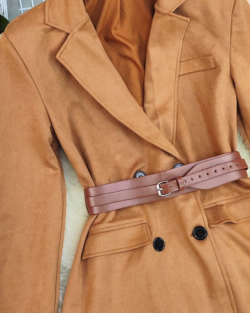Women's Winter Coat Blazer Warm Comfortable Pocket Buttons Active Fashion Solid Color Outdoor Vacation Going out Weekend Long Turndown Regular Fit Long Sleeve Outerwear Khaki Fall Winter 2026 - $54.99 –P5