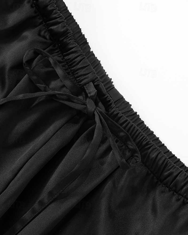 Damen Satinhosen Weites Bein Chinos Hosen Hose Streetwear Lässig Volle Länge Mittlere Taillenlinie Einfach Kordelzug Tasche Bequem Unelastisch Täglich Outdoor Schwarz Sommer Frühling Lässiger Schnitt 2026 - $27.99 –P7