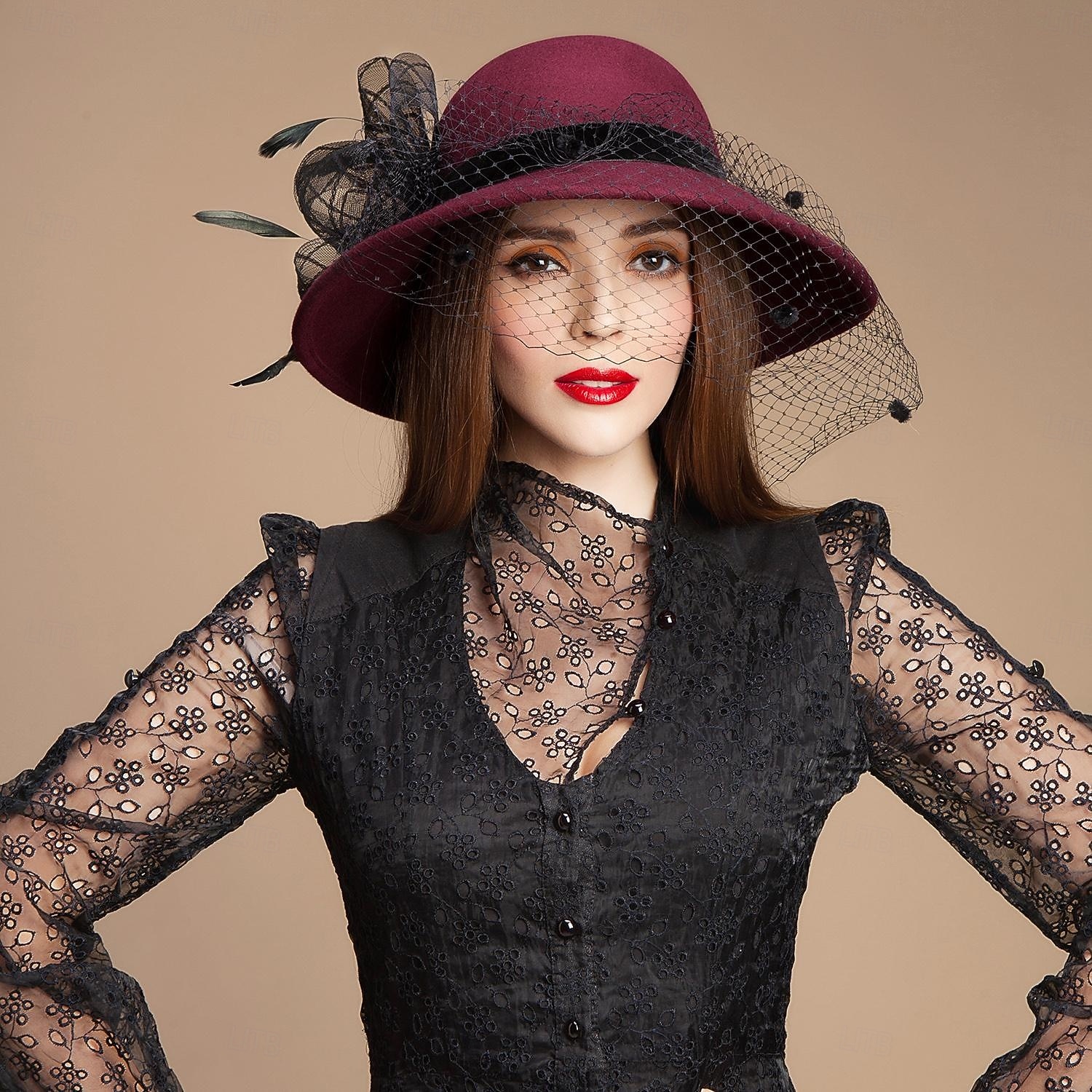 klobouky 100% vlna buřinka / zvonový klobouk fedora klobouk závoj svatební čajový dýchánek elegantní svatební s peřím květinová ozdoba hlavy pokrývka hlavy 2026 - $54.99 –P5