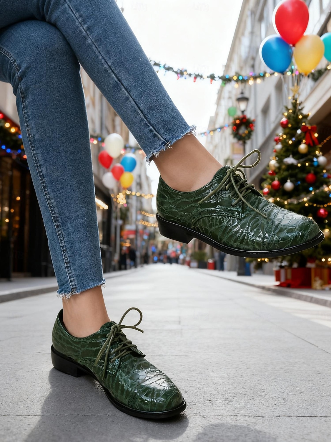 scarpe oxford da donna con motivo coccodrillo verde – classiche scarpe eleganti con lacci per occasioni formali, di lavoro e di festa del 2026 a $46.99 –P2