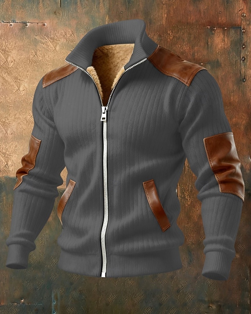 Men's Winter Coat Fleece Jacket Casual Jacket Outdoor Casual Thermal Warm Patchwork Pocket Fall Winter Plaid Streetwear Daily High Neck Regular Camel Black White Navy Blue Brown Jacket 2026 - $74.99 –P3