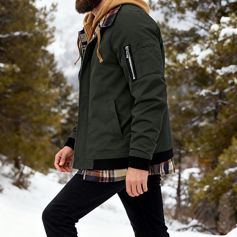 Men's Winter Jacket Casual Jacket Hoodied Jacket Outdoor Casual Pocket Quilted Winter Fall & Winter Color Block Streetwear Daily Hooded Regular Black Burgundy Navy Blue Khaki Army Green Jacket 2026 - $53.99 –P15