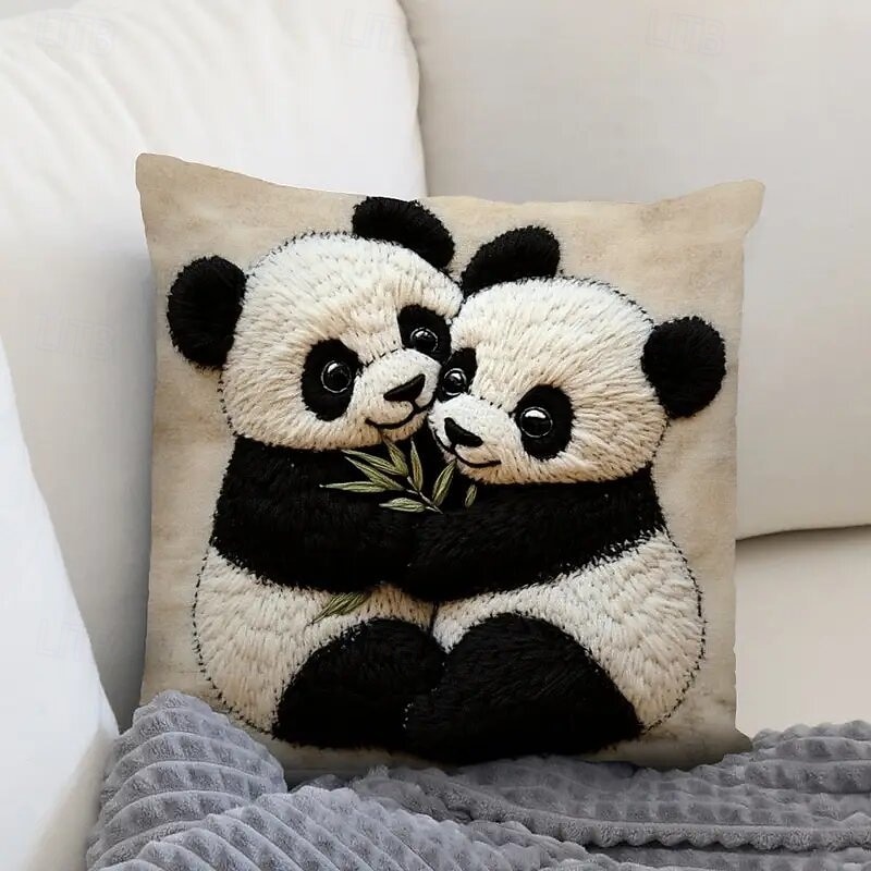 Panda Hug Design Linen Pillow Cover 2D Flat Print Modern Square Cushion Case with Zipper Closure Soft Decorative Throw Pillow Cover for Sofa Bedroom Living Room Decor 2026 - $8.99 –P4
