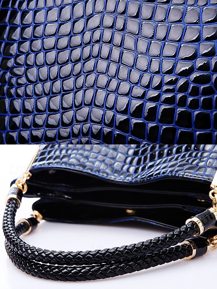 Damhandväska i konstläder med krokodilprägling, julklar, finns i rött, blått och svart – snygg vinteraxelväska med justerbar rem och gulddetaljer 2026 - $26.99 –P6