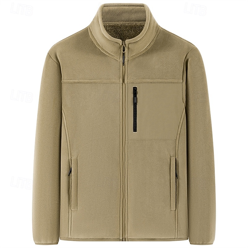 Voor heren Winterjack Fleecejack Vrijetijdsjas Vakantie Dagelijks Thermisch Warm Zak Fleece Herfst winter Effen Modieus Streetwear Opstaand Normaal Zwart Rood Khaki Leger Groen Donkerblauw Jacks 2026 - $41.99 –P5