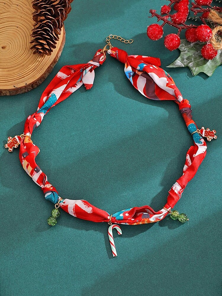 Naszyjnik świąteczny dla kobiet, wykonany ze stopu metali, tkaniny i akrylu, z motywem renifera, Świętego Mikołaja i choinki, idealny na przyjęcia świąteczne 2026 - $11.99 –P11