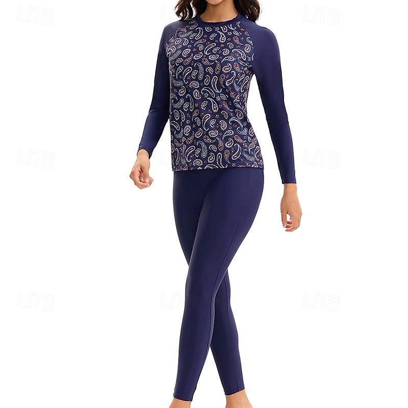 Dame Rash-guard Badedrakt Badetøy Badetøy Mørkeblå UV Beskyttelse Midjekontroll Surfing Kanopadling Snorkling Vår 2026 - $37.99 –P2