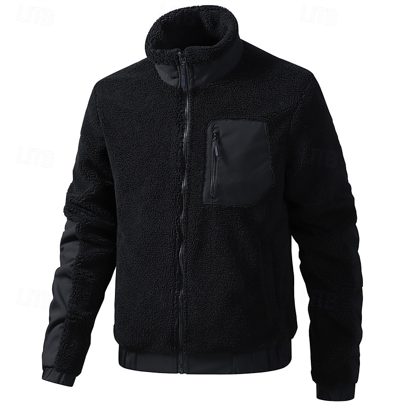 Муж. Зимняя куртка Пальто тедди Повседневная куртка Отпуск Повседневные Сохраняет тепло Карман Флис Осень Зима Полотняное плетение Мода Уличный стиль Воротник-стойка Обычная 2026 - $57.99 –P9