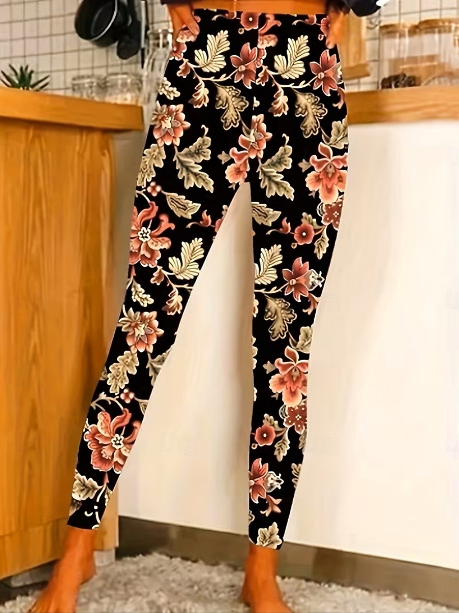 Women's Leggings Cozy Leggings Vacation Casual Full Length High Waist Floral Printing Comfortable Stretchy Casual Daily Vacation Navy Black Yellow Fuchsia Summer Spring Fall Regular Fit 2026 - $19.99 –P4