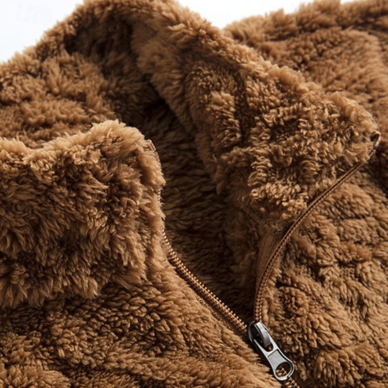 Муж. Зимняя куртка Пальто тедди Повседневная куртка Отпуск Повседневные Сохраняет тепло Карман Флис Осень Зима Полотняное плетение Мода Уличный стиль Воротник-стойка Обычная Черный Цвет хаки Жакеты 2026 - $34.99 –P3