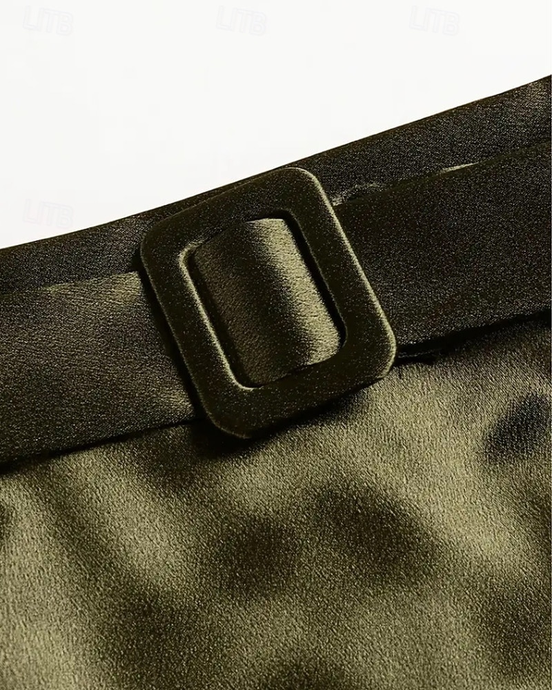 Mujer Faldas de satén Moda Maxi Alta cintura Faldas Plano Plisado Microelástico Diario Cita Vino Negro Rosa Verde Oscuro Primavera 2026 - $29.99 –P18