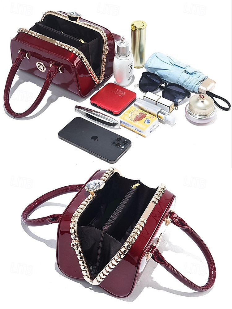 elegante borsa da sera da donna in pelle verniciata, decorata con cristalli, disponibile in rosso e blu navy, perfetta per feste formali e celebrazioni festive del 2026 a $34.99 –P8