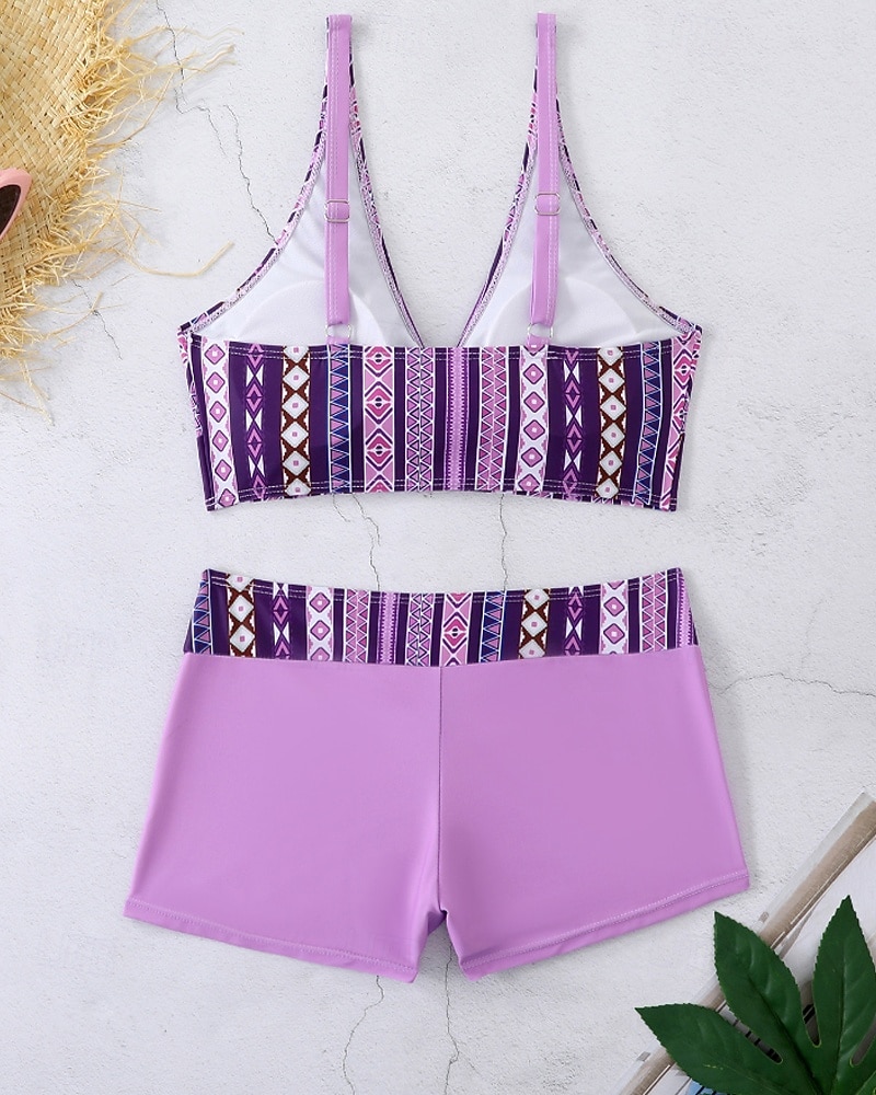 Mujer Bañadores 2 piezas Slips Traje de baño Retazos Espalda al Aire Vacaciones Ropa de playa Floral Escote en Pico Sin Mangas Trajes de baño 2026 - $27.99 –P10