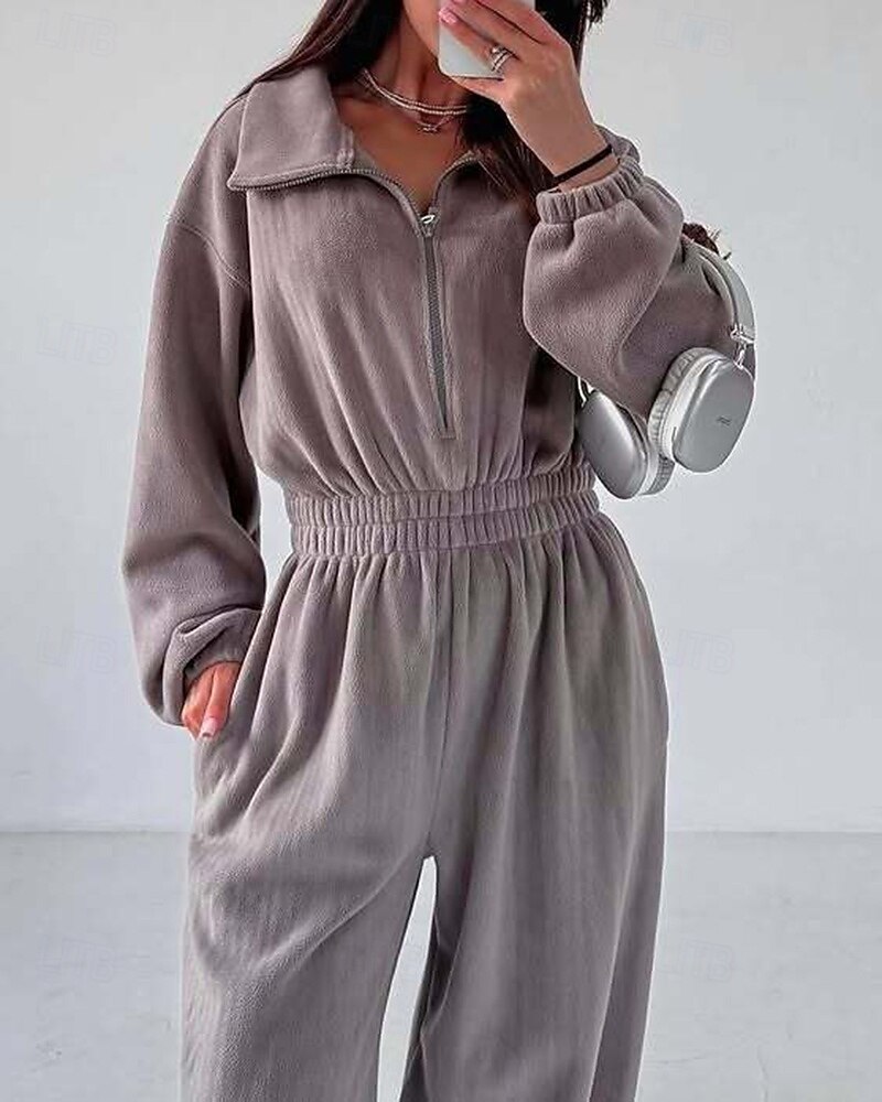 Dames Loungewear Rompertjes Modieus Sport Casual Heldere kleur Vetoketju Vakantie Huis Afspraakje Lange mouw Overhemdkraag Zwart Wit Wijn Bruin Donkergrijs Lente Herfst Winter Getailleerd 2026 - $43.99 –P7