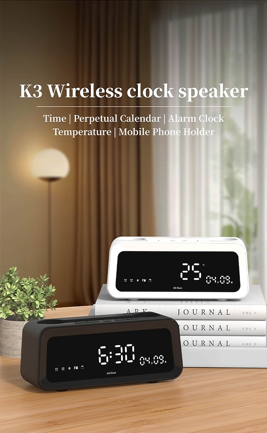 K3  Portable Wireless Speaker and Alarm Clock Bass 40-Hour Battery Life Dual-Mode Phone Stand/Bracket TF Card Player -C Dual Speakers Low Power Mode Compatible with Mobile Devices - Black/Whi 2025 - $25.99 –P1