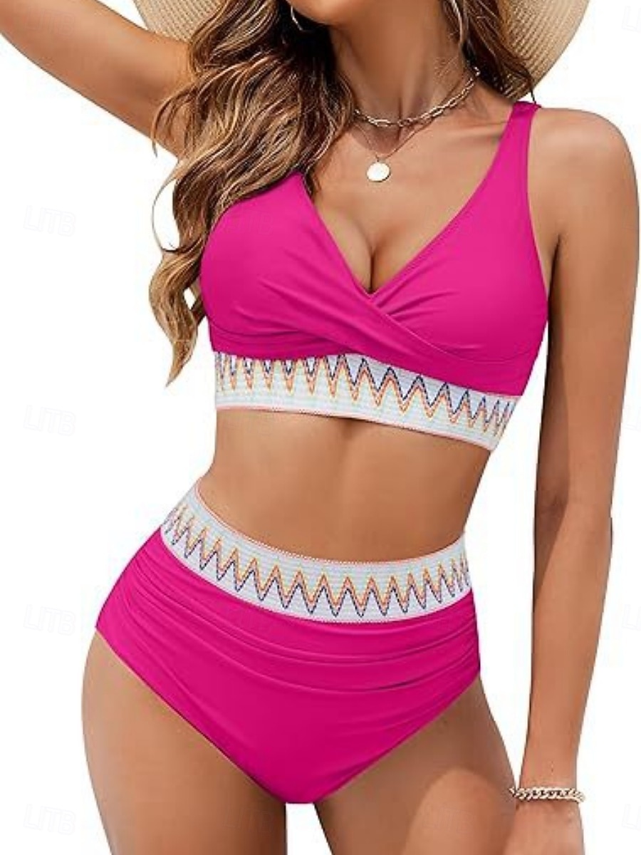 Costum de baie pentru femei bikini cu 2 piese cu umeri cu arcuri subțire fără spate de vacanță pentru plajă solid decolteu în V fără mâneci 2026 - $24.99 –P10
