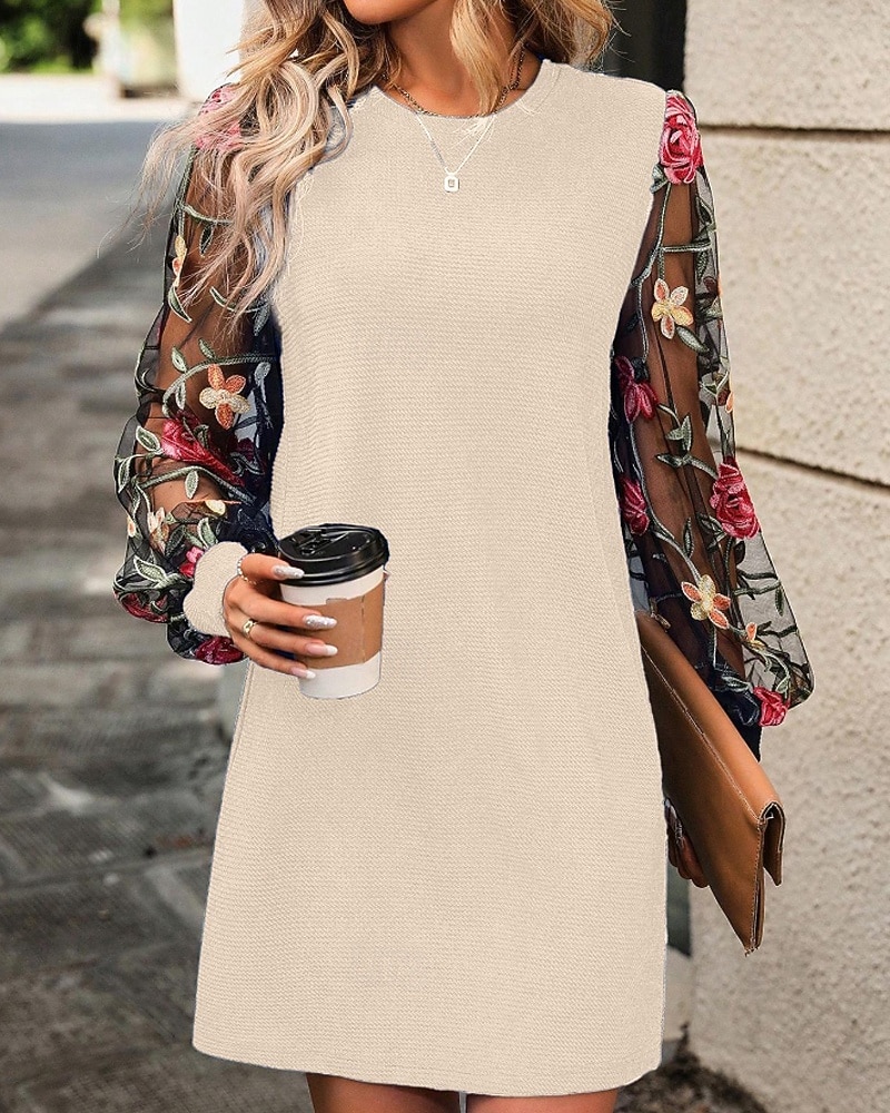 Women's Mini Dress Casual Dress T Shirt Dress Tee Dress Print Dress Modern Daily Outdoor Vacation Regular Fit Floral Long Sleeve Crew Neck Blue Black Apricot Summer Spring 2026 - $26.99 –P6