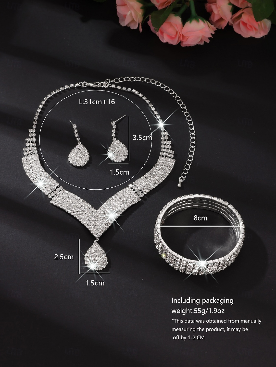 set di gioielli da donna con strass dorati: collana a goccia scintillante, orecchini pendenti &bracciale di cristallo, eleganti accessori di tendenza per le feste &eventi speciali del 2026 a $14.99 –P1