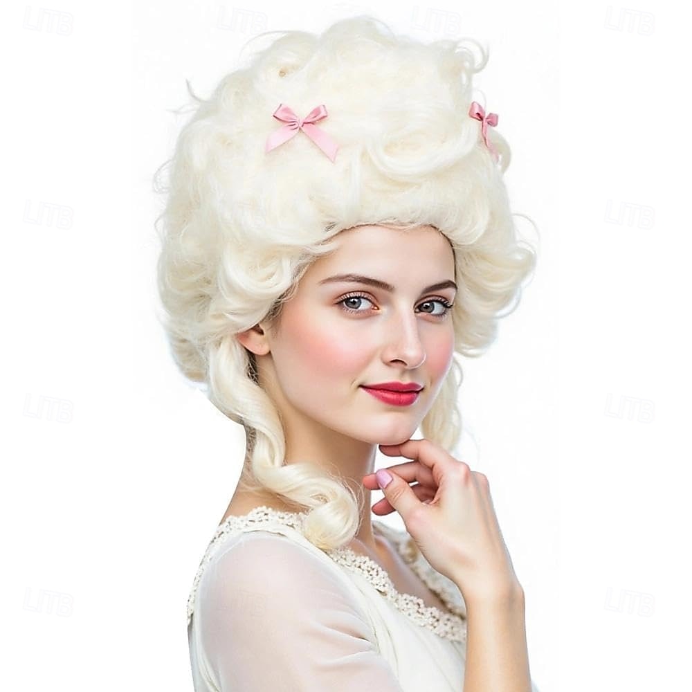 Parrucca Platino Biondo Corto Riccia a Torre Vittoriana Parrucca Cosplay per Festa di Carnevale del 2026 a $21.99 –P5