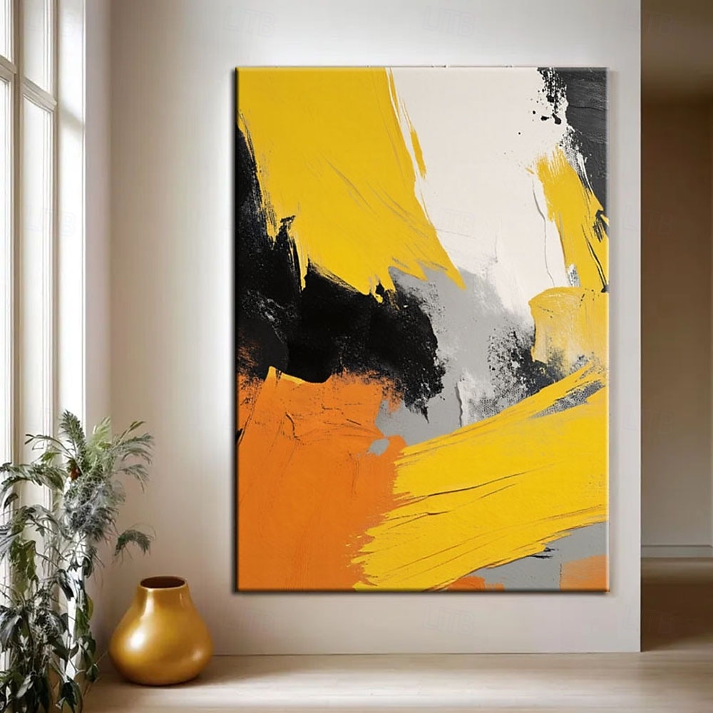Großes gelbes minimalistisches abstraktes Gemälde mit Textur, schwarz-weiße 3D-Textur, abstrakte Kunst, Acryl-Gemälde, abstrakte Textur, moderne Kunst 2025 - $71.99 –P1