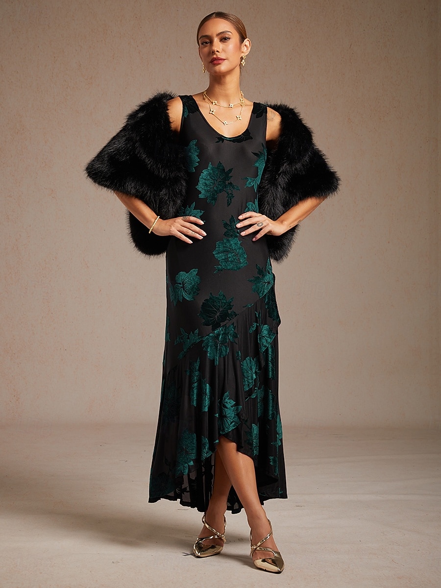 Γυναικεία Μακρύ φόρεμα Φόρεμα σε ευθεία γραμμή Κομψό Επισκέπτης γάμου Ημερομηνία Ασυμμετρικό Φλοράλ Αμάνικο Στρογγυλή Ψηλή Λαιμόκοψη Πράσινο του τριφυλλιού 2026 - $32.49 –P6