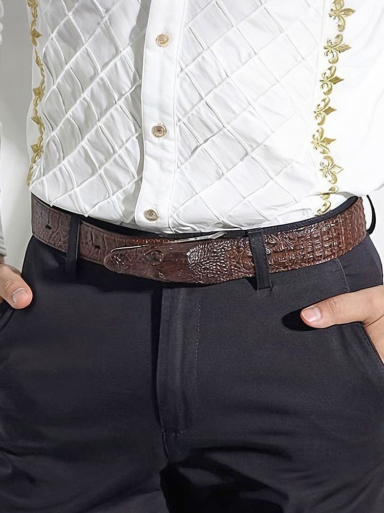 Pánský opasek z pravé kůže s krokodýlí texturou, více barev, stylový a odolný pro běžné i formální příležitosti 2026 - $24.99 –P2