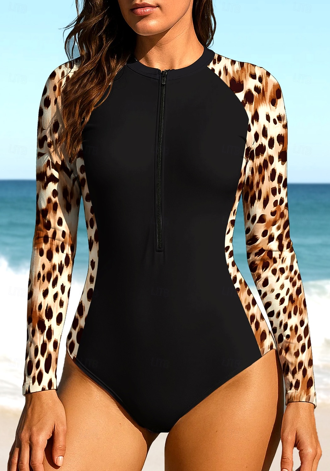 Mulheres Segunda-pele para Mergulho Roupa de banho Conjunto de maiô Leopardo Zip Up UPF50+ Secagem Rápida Leve Manga Longa Camisa de Natação Surfe Praia Esportes Aquáticos Verão de 2026 por $30.99 –P1