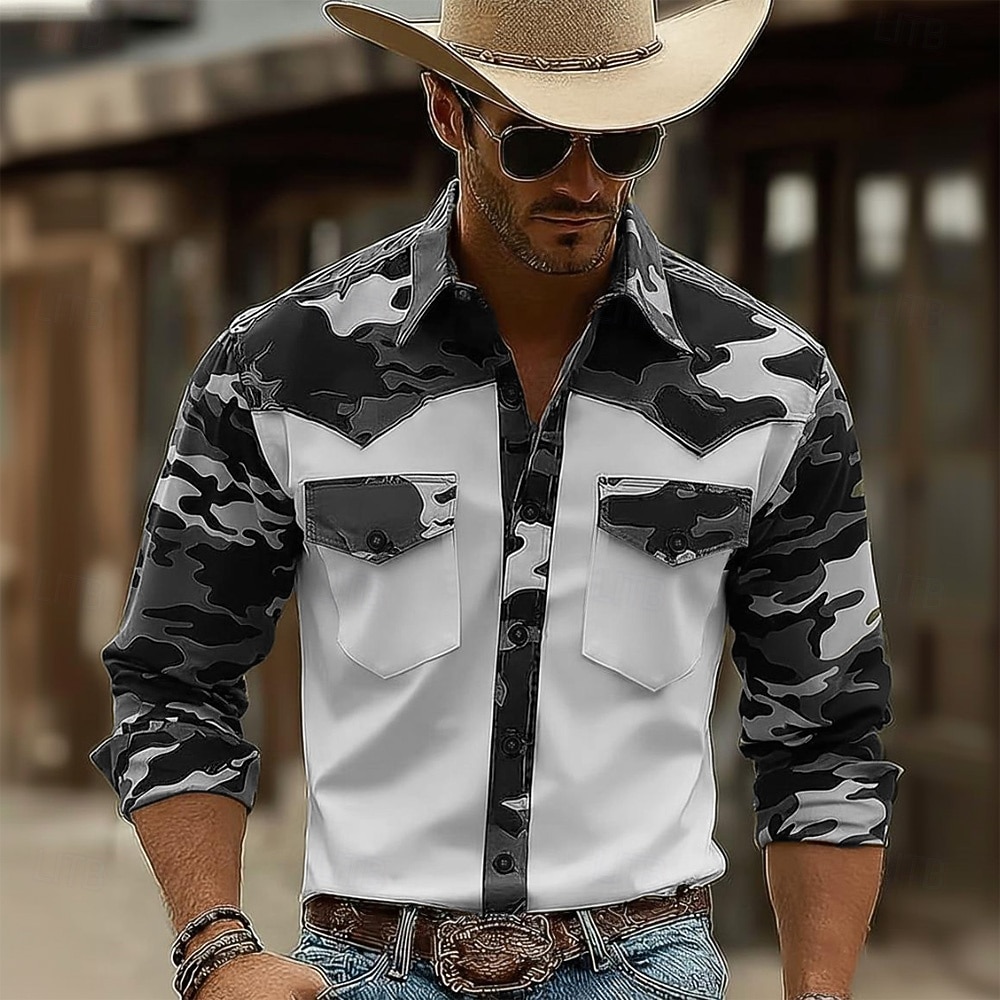 Per uomo Mimetico Camicia Camicia Western Camicia da cowboy Manica Lunga Vintage Retrò Casuale All'aperto Abbigliamento da lavoro Primavera Autunno Collo ripiegato Due tasche anteriori Camicia tipo del 2026 a $27.99 –P3